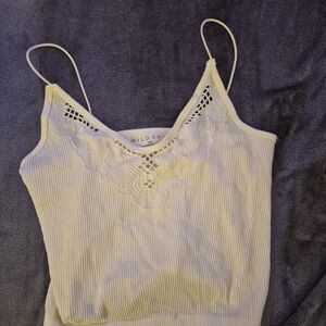 wild fable Cream Ribbed Lace-Trim Cami Tank